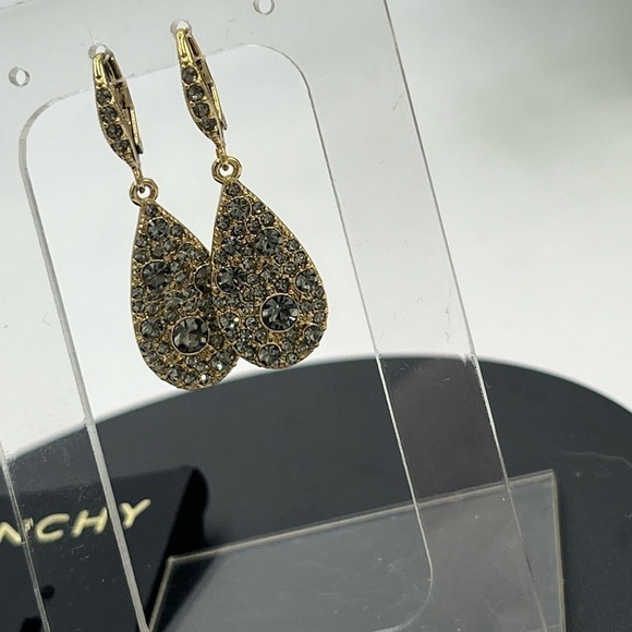 Givenchy Womens Gold Tone Grey Crystal Dangle Teardrop Earrings New - Picture 6 of 16